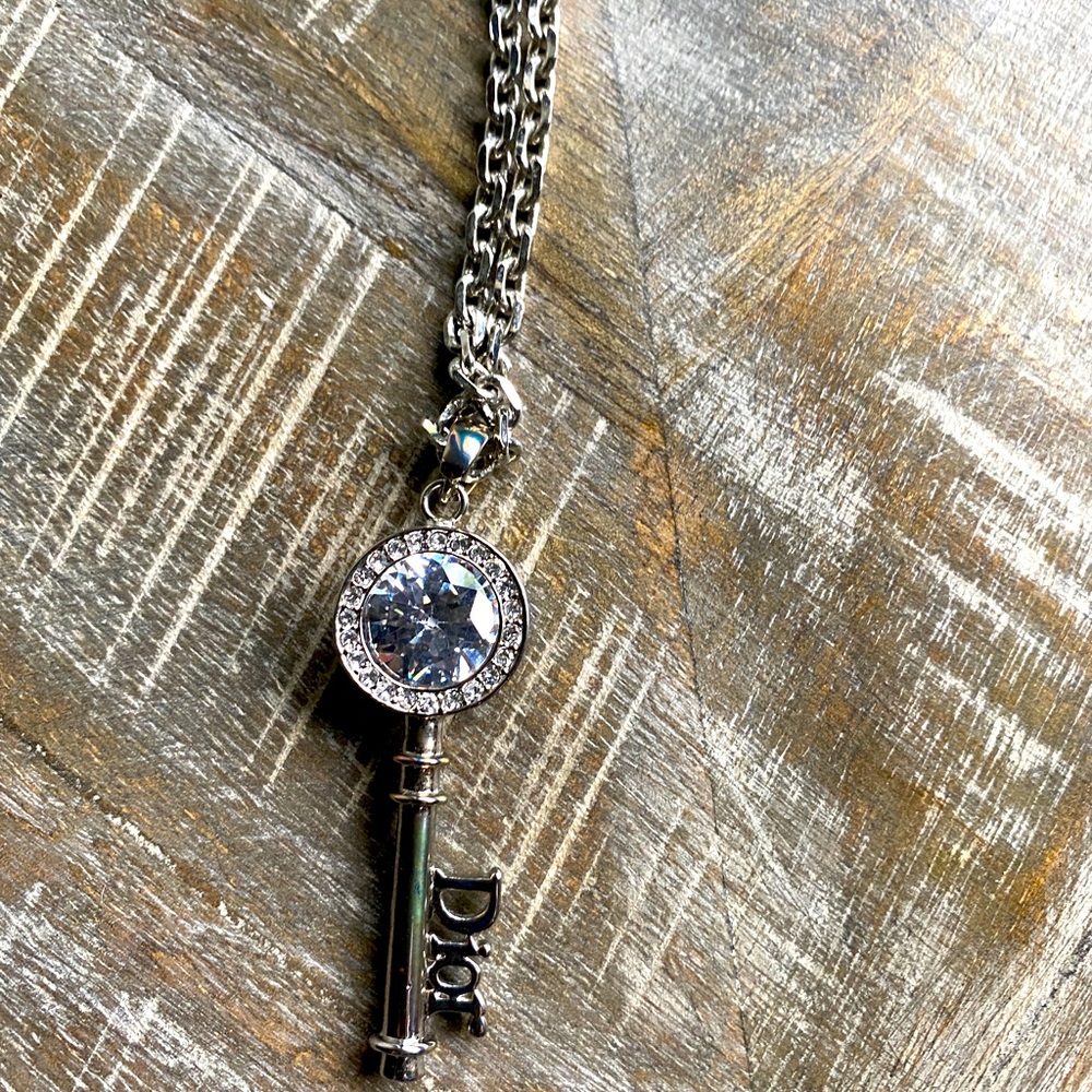 Silver Dior style key necklace preowned